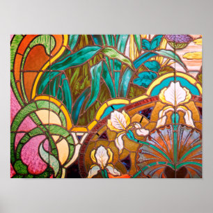 Art nouveau stained glass floral poster