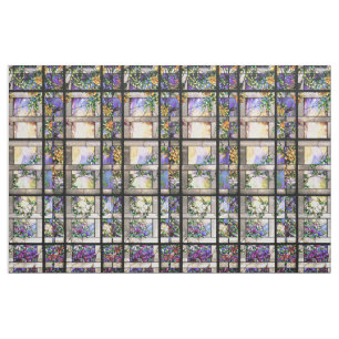 Art Nouveau Stained Glass Flowers Fabric