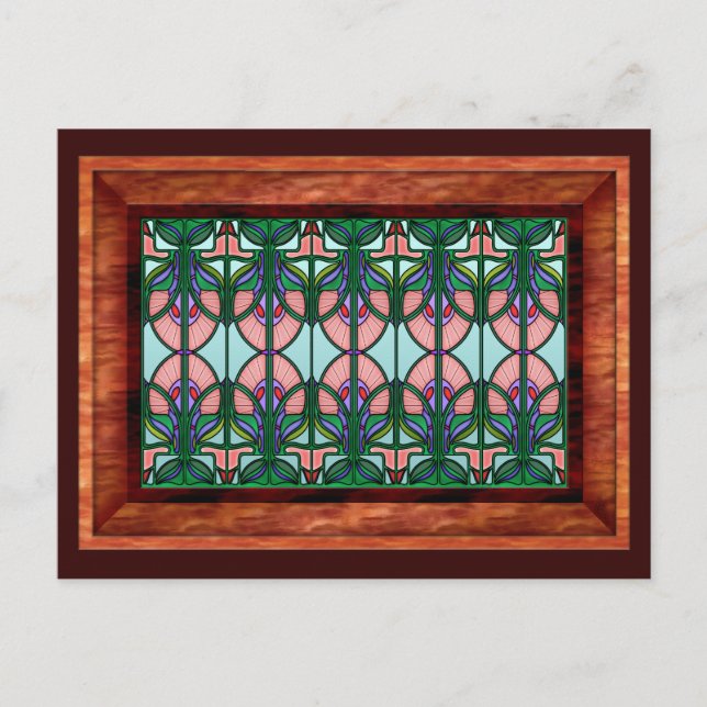 Art Nouveau Stained Glass in Wooden Frame Postcard (Front)