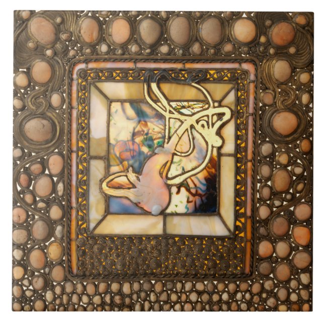 Art nouveau stained glass look abstract squash ceramic tile (Front)