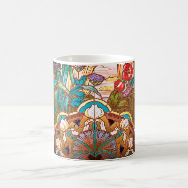 Art nouveau stained glass look floral coffee mug (Center)