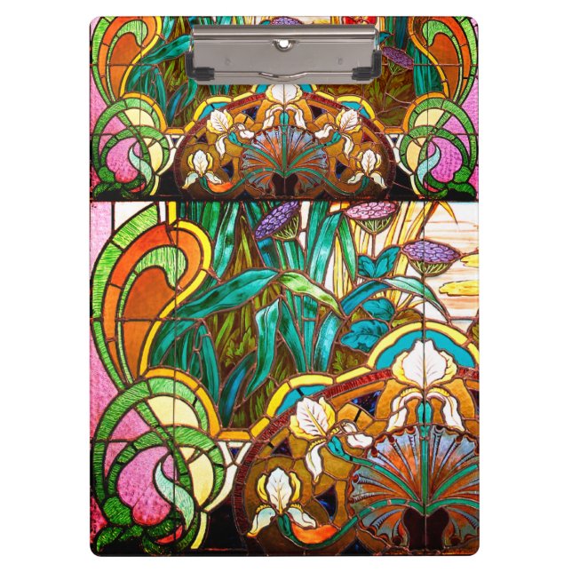 Art nouveau stained glass look floral colourful clipboard (Front)