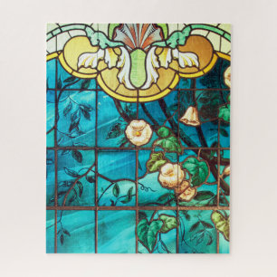 Art nouveau stained glass look floral Victorian  Jigsaw Puzzle