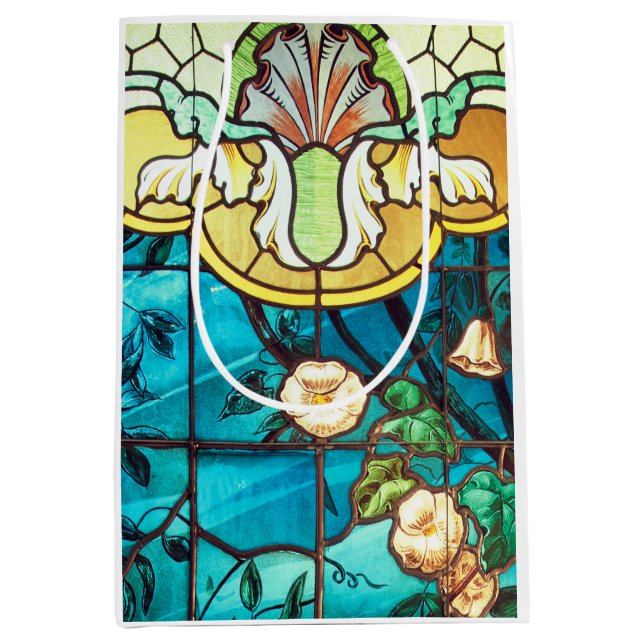 Art nouveau stained glass look floral Victorian   Medium Gift Bag (Front)