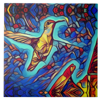 Art Nouveau Stained Glass Look Hummingbird  Ceramic Tile