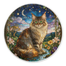 Art Nouveau Stained Glass Style Maine Coon Cat