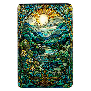 Art Nouveau Stained Glass Sunrise Landscape Art Magnet