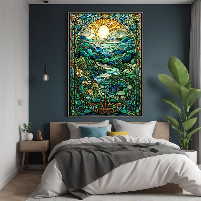 Art Nouveau Stained Glass Sunrise Landscape Art Poster (Creator Uploaded)