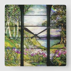 Art Nouveau Stained Glass Tiffany Nature Square Wall Clock