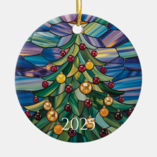 Art Nouveau Stained Glass Tree – 2025 Holiday Gift Ceramic Ornament