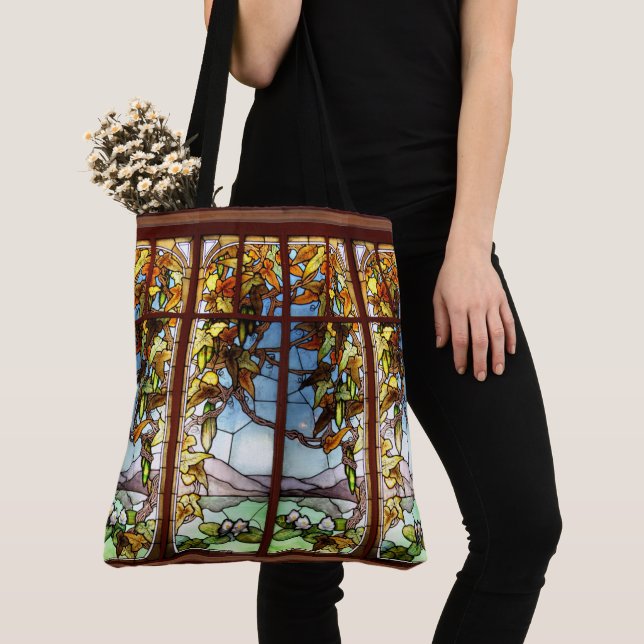 Art Nouveau Stained Glass Waterlily Gourds Tote Bag (Close Up)