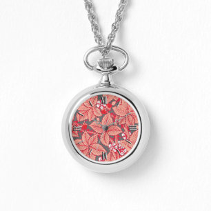 Art Nouveau Strawberries and Leaves, Coral Orange Watch