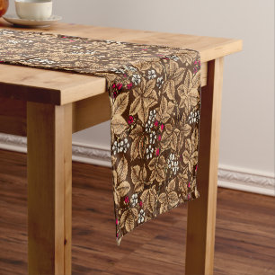 Art Nouveau Strawberries and Leaves, Dark Brown Short Table Runner