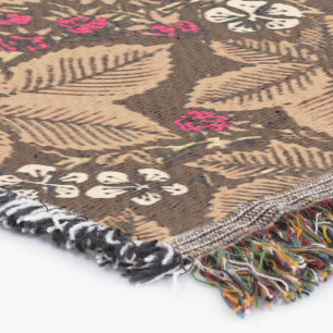 Art Nouveau Strawberries and Leaves, Dark Brown Throw Blanket