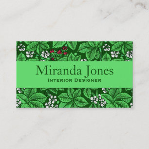 Art Nouveau Strawberries and Leaves, Emerald Green Business Card