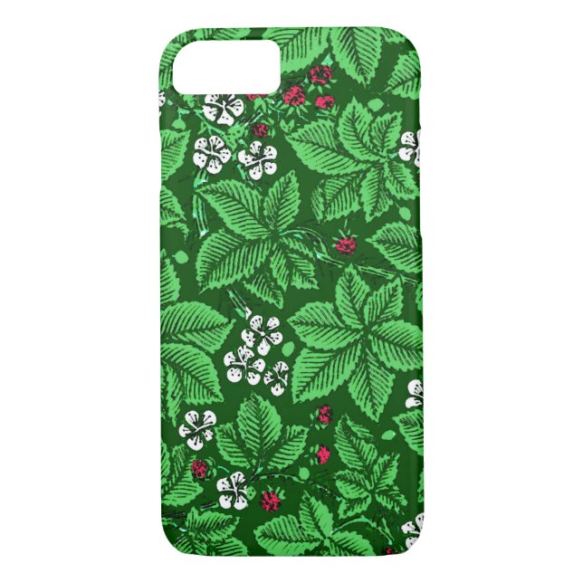 Art Nouveau Strawberries and Leaves, Emerald Green Case-Mate iPhone Case (Back)