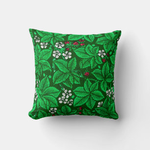 Art Nouveau Strawberries and Leaves, Emerald Green Cushion