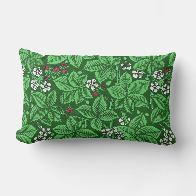 Art Nouveau Strawberries and Leaves, Emerald Green Outdoor Cushion (Front)
