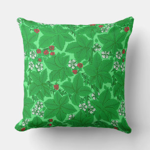 Art Nouveau Strawberries and Leaves, Lime Green Cushion