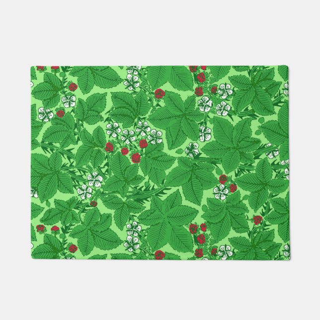 Art Nouveau Strawberries and Leaves, Lime Green Doormat (Front)