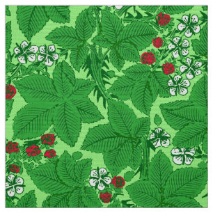 Art Nouveau Strawberries and Leaves, Lime Green Fabric