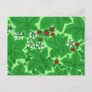 Art Nouveau Strawberries and Leaves, Lime Green Postcard