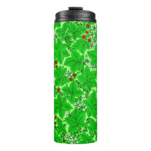 Art Nouveau Strawberries and Leaves, Lime Green Thermal Tumbler