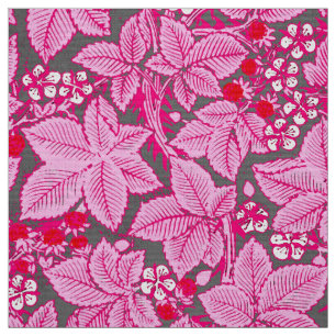 Art Nouveau Strawberries and Leaves, Pink and Grey Fabric