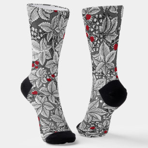 Art Nouveau Strawberries and Leaves, Silver Gray Socks