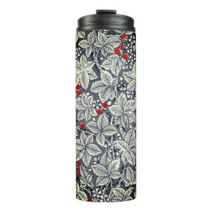 Art Nouveau Strawberries and Leaves, Silver Grey Thermal Tumbler