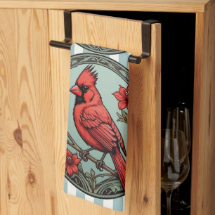 Art Nouveau Style Cardinal Tea Towel
