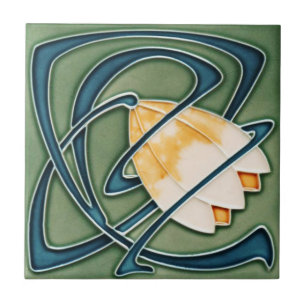 Art Nouveau Style Ceramic Tile. Floral Ceramic Tile