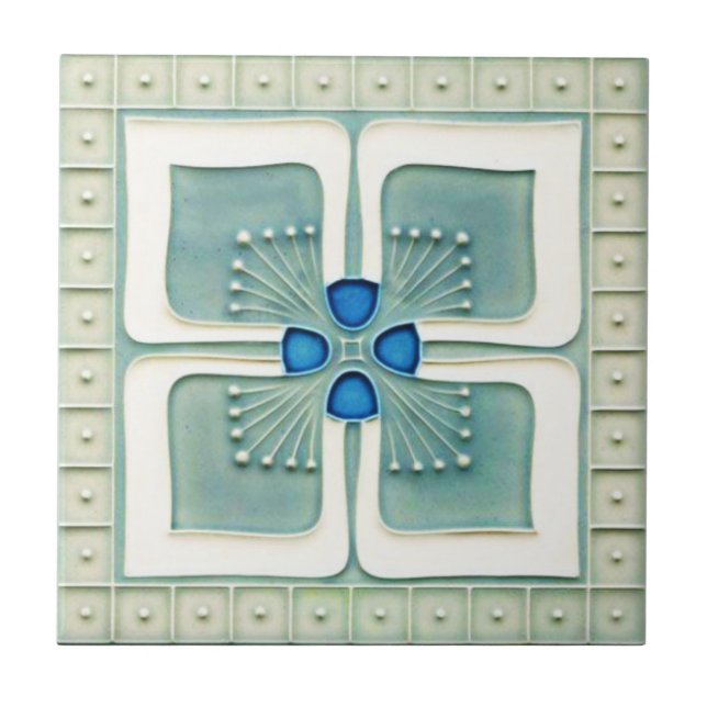 Art Nouveau Style Ceramic Tile. Gray/Blue Ceramic Tile (Front)