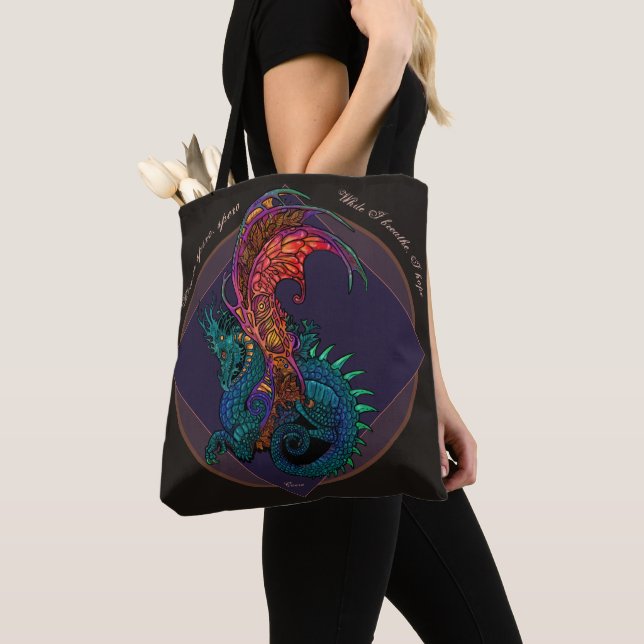 Art Nouveau Style Dragon with Latin Motto Tote Bag (Close Up)