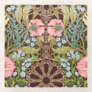 Art Nouveau Style Floral: Coloured Vintage Pattern Glass Coaster