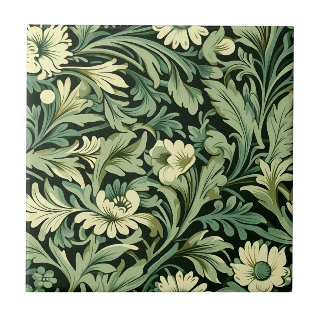 Art Nouveau Style Floral Pattern Ceramic Tile (Front)