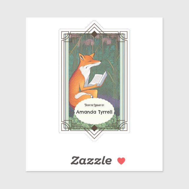 Art Nouveau style Fox reading a book book plate  (Sheet)