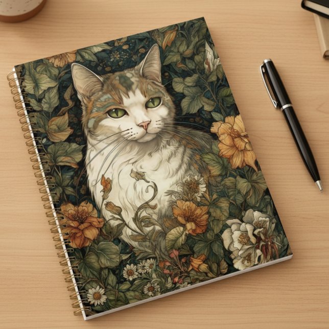 Art Nouveau Style Illustration of Cat with Flowers Planner (Creator Uploaded)