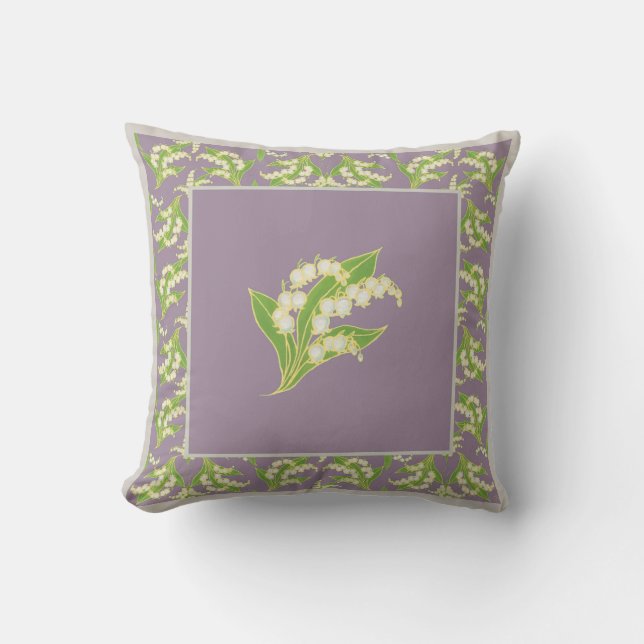 Art Nouveau Style Lilies-of-the-Valley on Mauve Cushion (Front)
