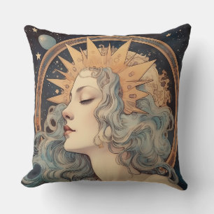 Art Nouveau Style Moon Stars Princess Cushion