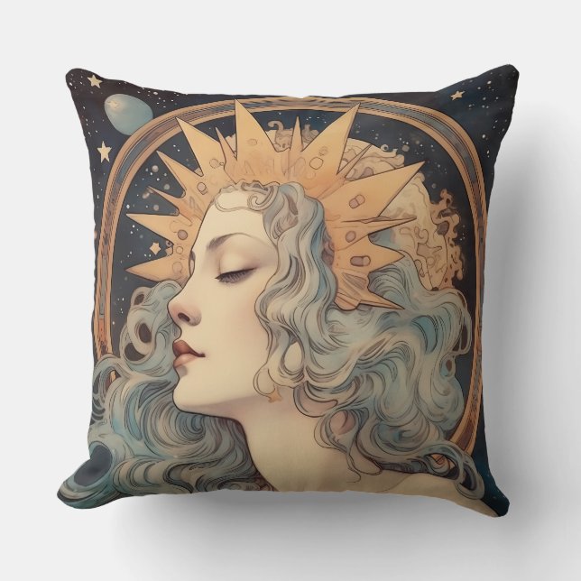 Art Nouveau Style Moon Stars Princess Cushion (Front)