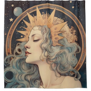Art Nouveau Style Moon Stars Princess Shower Curtain