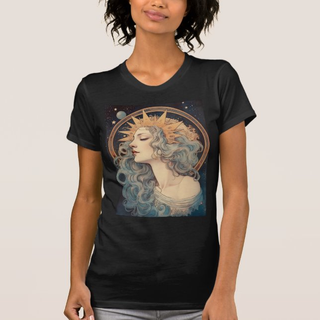 Art Nouveau Style Moon Stars Princess T-Shirt (Front)