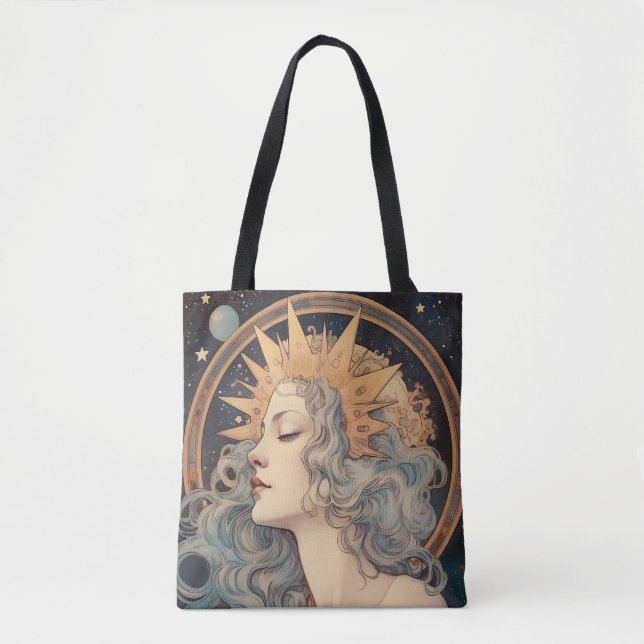 Art Nouveau Style Moon Stars Princess Tote Bag (Front)