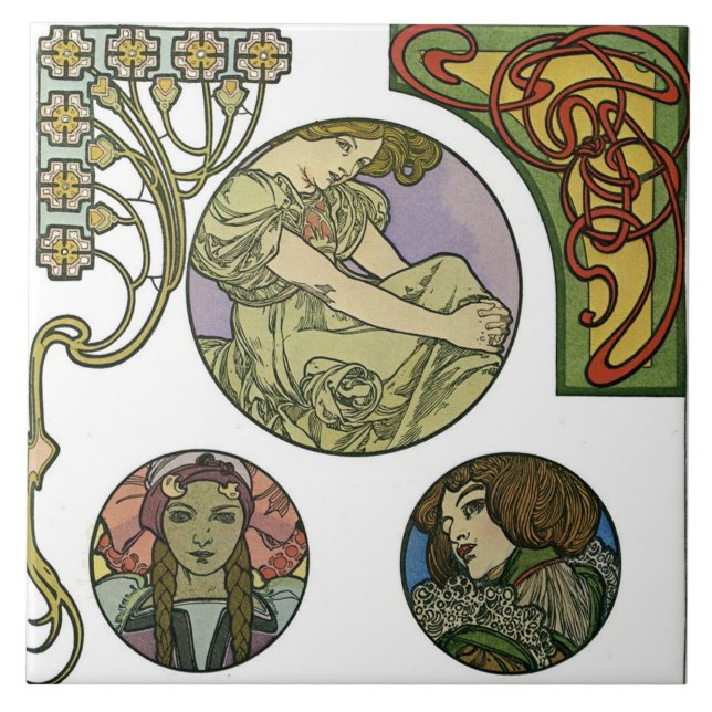 Art Nouveau Style, Mucha Ceramic Tile (Front)