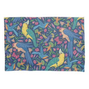 Art nouveau style parrots pattern pillowcase
