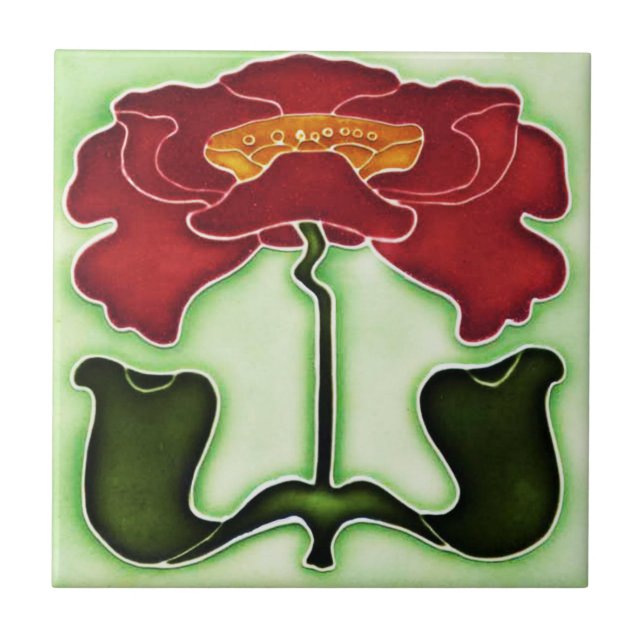 Art Nouveau Style  Red and Green Ceramic Tile (Front)