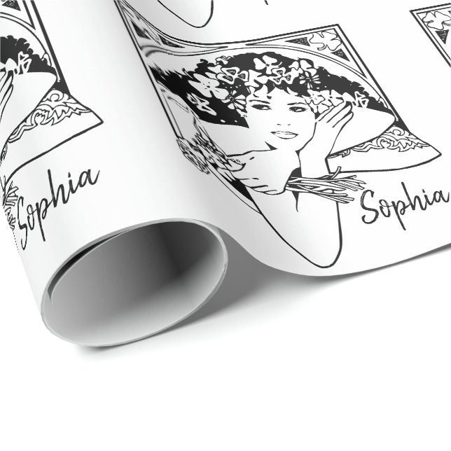  Art nouveau style shamrock girl art black white Wrapping Paper (Roll Corner)