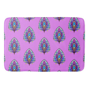 Art Nouveau Style Stained Glass Peacock Feather Bath Mat