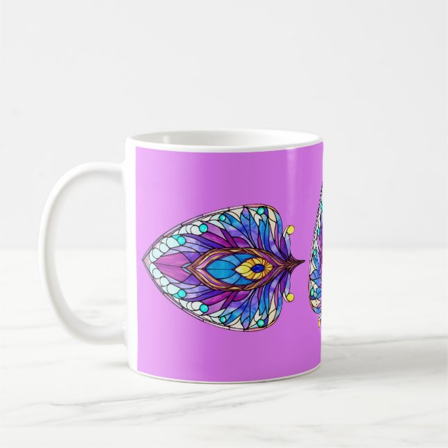 Art Nouveau Style Stained Glass Peacock Feather Coffee Mug (Left)